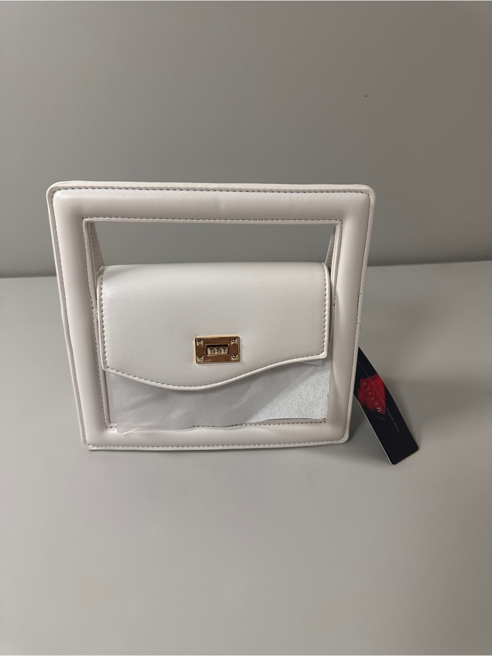 White Mini Top-Handle Frame Bag with Gold Turn-Lock
